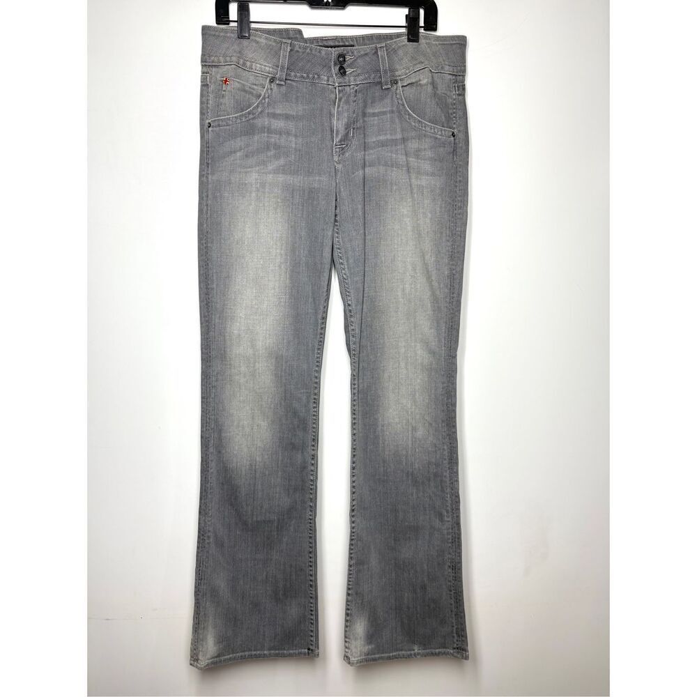 Hudson Stone Gray Collin Straight Leg Jeans Mid Rise Button Flap Women 31 X 34